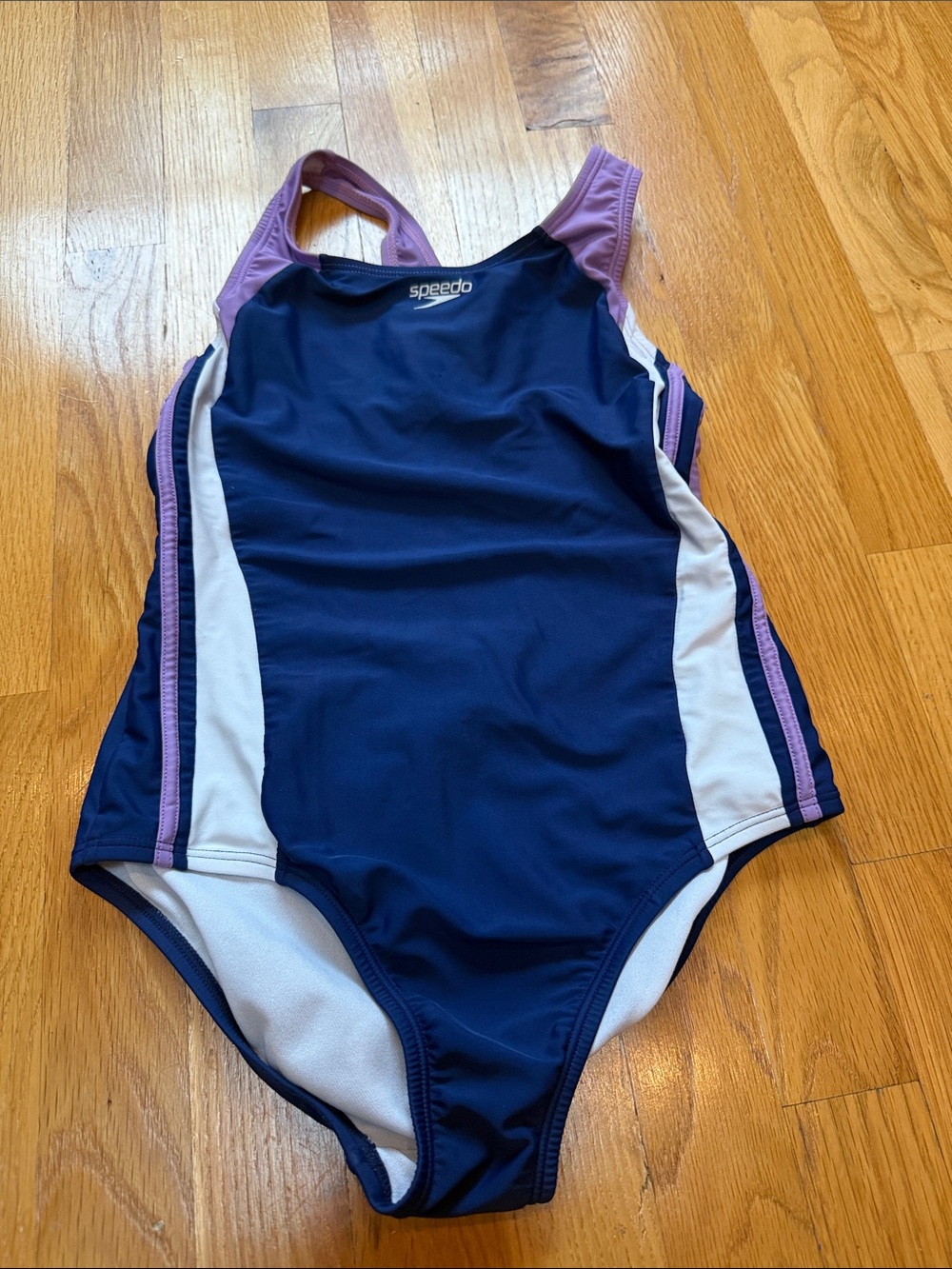Speedo Navy One-Piece Swimsuit with Lavender & White Accents